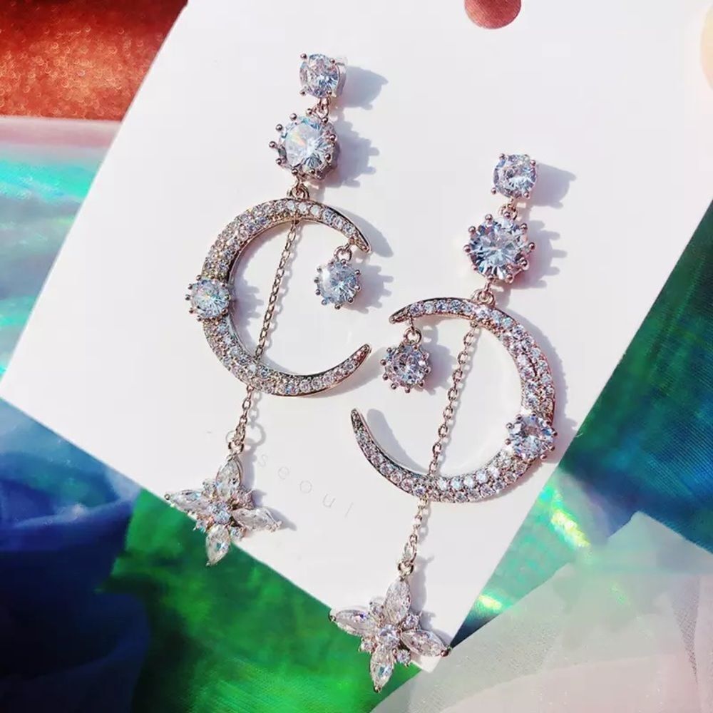 Rhinestone Moon Star Drop Earrings